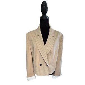 Urban Daizy Tailored Beige Pinstripe Double-Breasted Women's Blazer Large NWOT